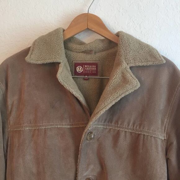 Wilson’s Leather M jacket Men tan button down tan gorpcore campcore cozy - Picture 2 of 8